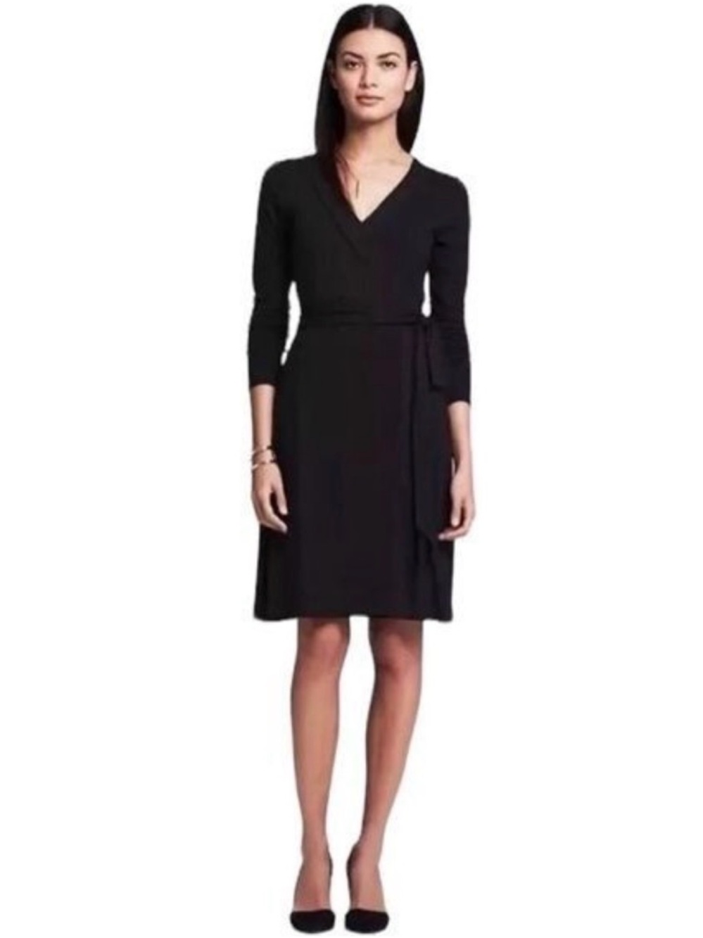 Like New Banana Republic Black Wrap-Style Midi Dress
